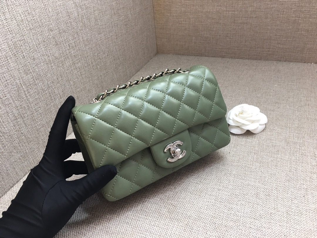 Small Classic Flap Lambskin Bag A01116 Dark Green/Silver